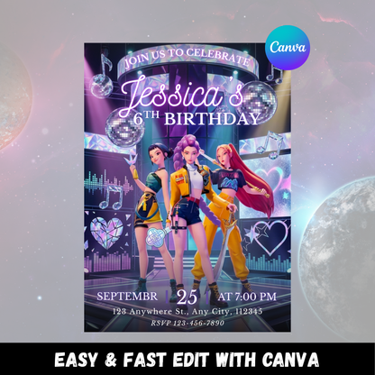 Kpop Demon Hunters Birthday Invite – Stylish Editable Template CreativeRino
