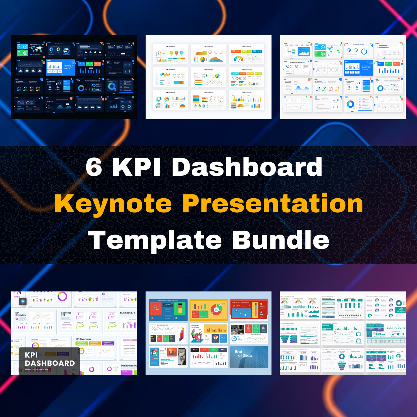 6 KPI Dashboard Keynote Presentation Template Bundle | Editable KPI Dashboard Template