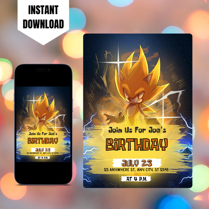 Super Sonic The Hedgehog Birthday Invitation Template CreativeRino