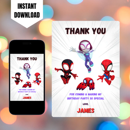 Spidey and his Amazing Friends Thank You Card Template CreativeRino