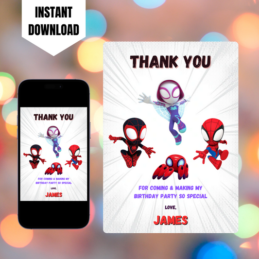 Spidey and his Amazing Friends Thank You Card Template