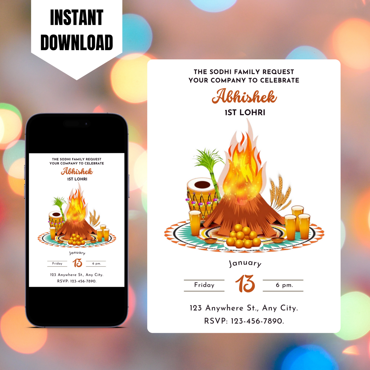 Lohri Invitation Template | Lohri Party Invite