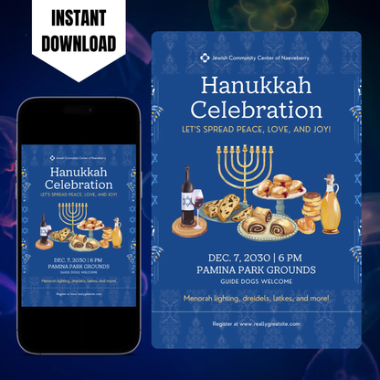 Hanukkah Invitation Template | Hanukkah Celebration Party Invite CreativeRino