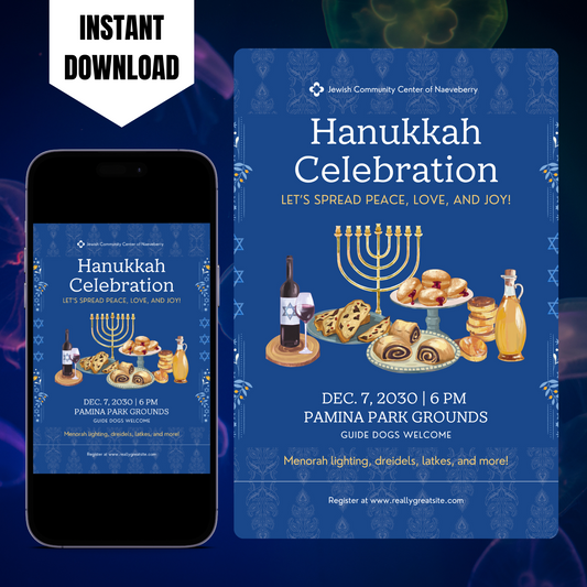 Hanukkah Invitation Template | Hanukkah Celebration Party Invite