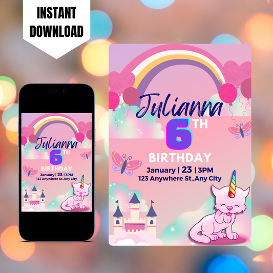 Caticorn Birthday Invitation Template