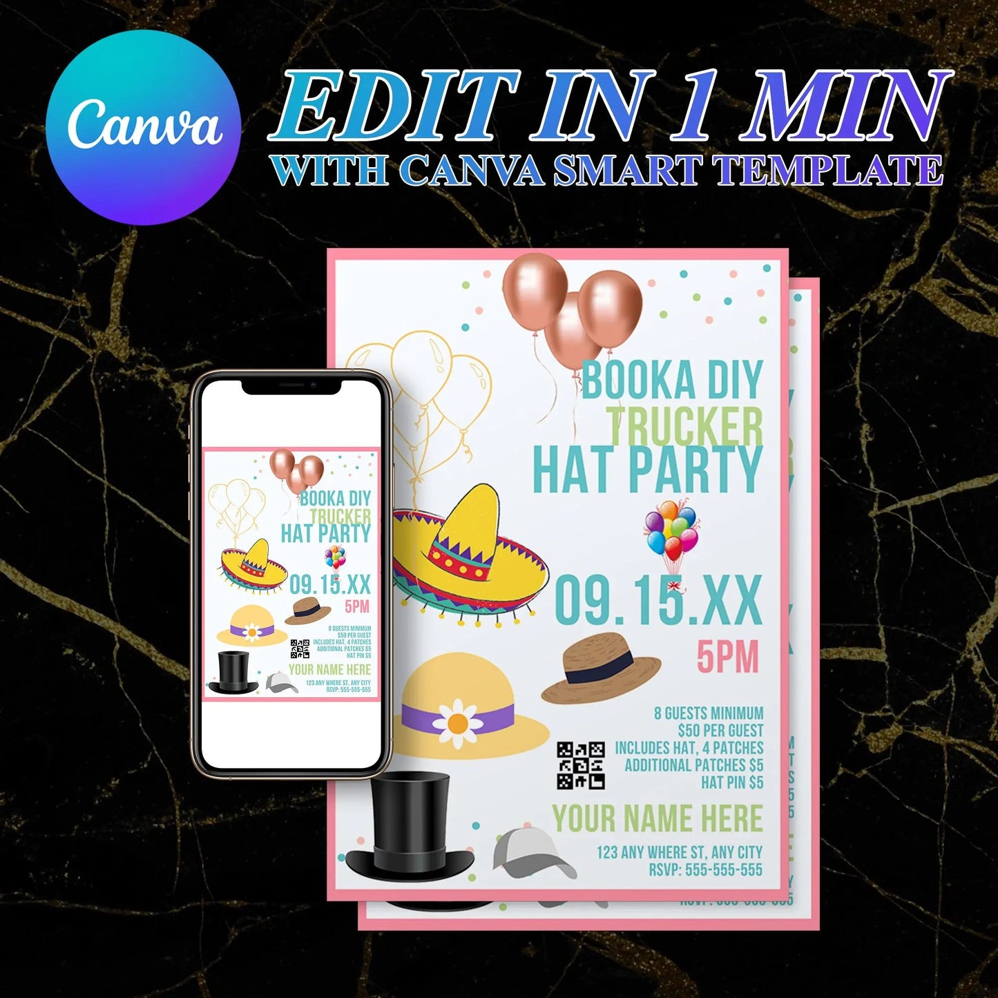 Trucker Hat Bar Flyer Template | Trucker Hat Bar Party Booking Flyer Invite CreativeRino