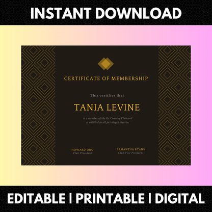 Certificate of Membership Template | Membership Certificate CreativeRino