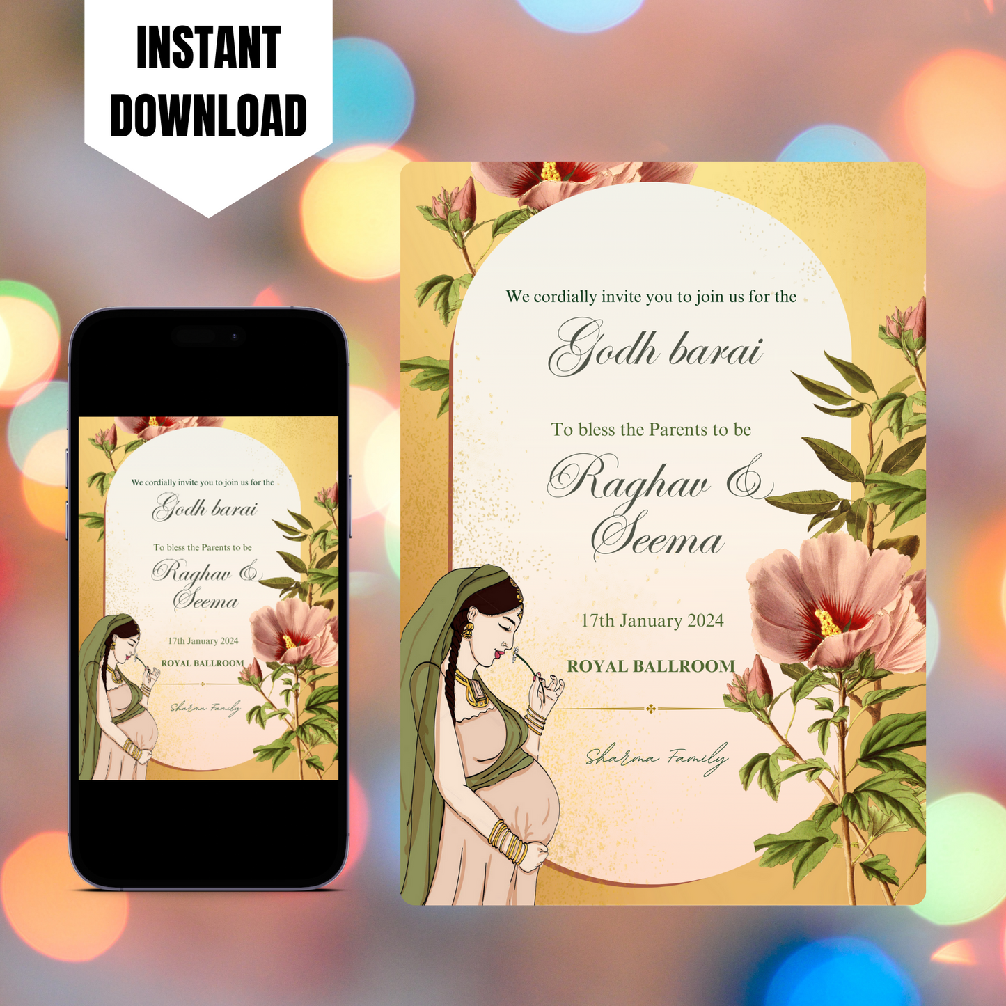 Godh Bharai Invite Template | Indian Baby Shower Invitation