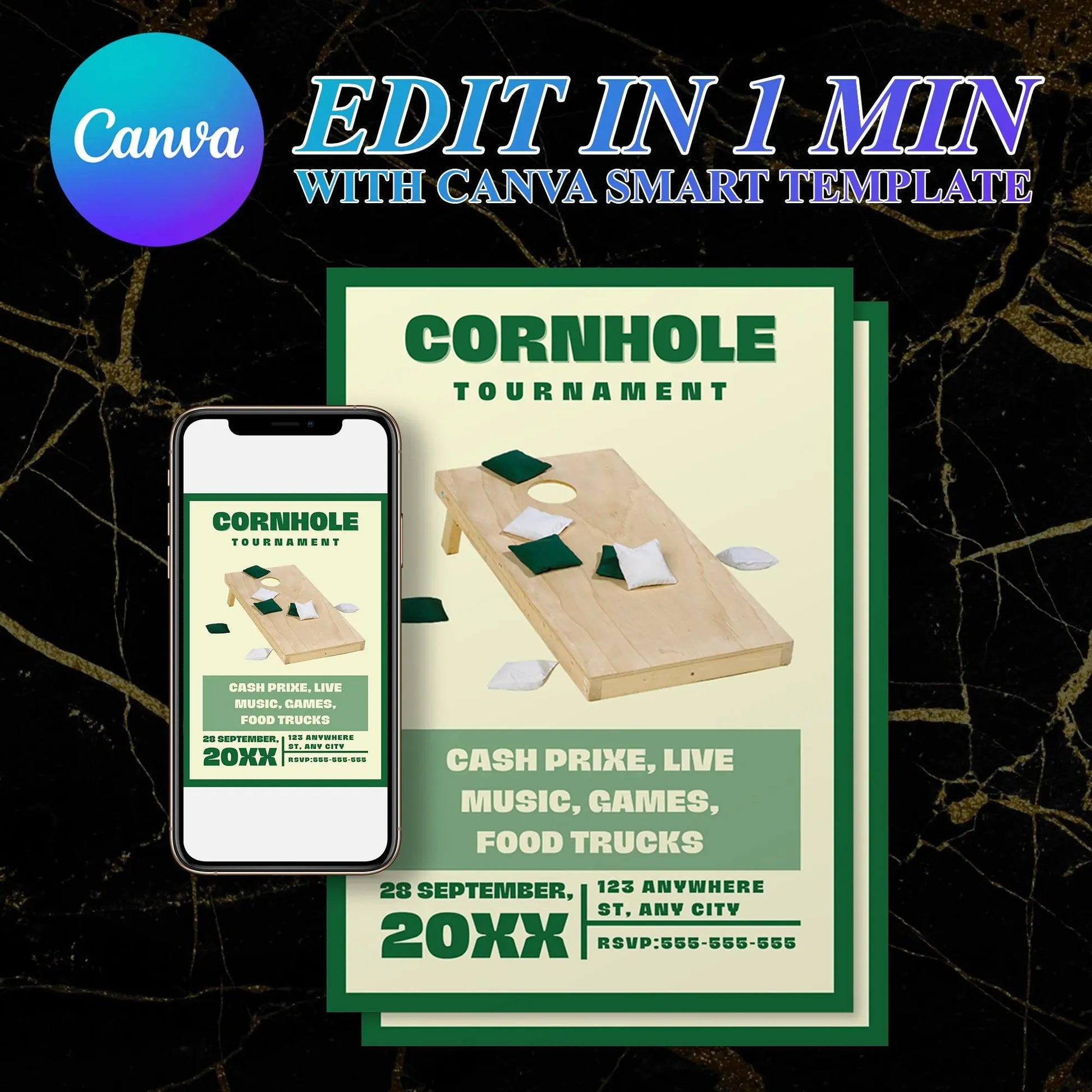 Cornhole Tournament Flyer Template | Cornhole Tournament Fundraiser Flyer CreativeRino