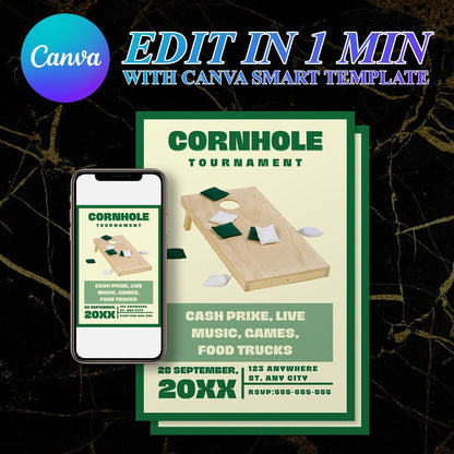 Cornhole Tournament Flyer Template | Cornhole Tournament Fundraiser Flyer CreativeRino