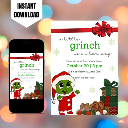 Grinch Baby Shower Invite Template | Grinchmas Whoville Baby Shower Invitation CreativeRino