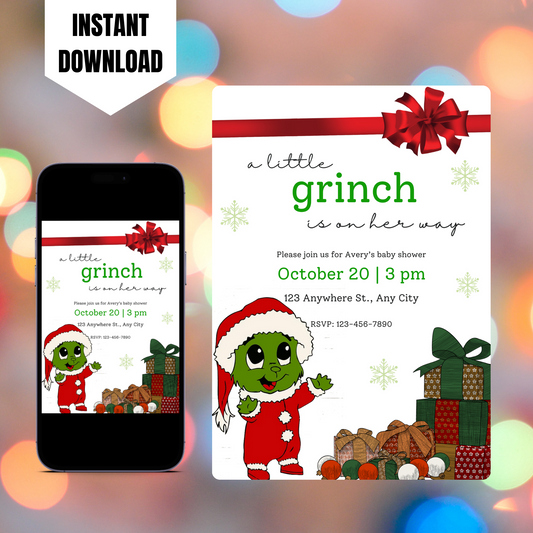 Grinch Baby Shower Invite Template | Grinchmas Whoville Baby Shower Invitation