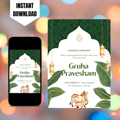 Gruhapravesham Invitation Template | Indian Housewarming Invite CreativeRino