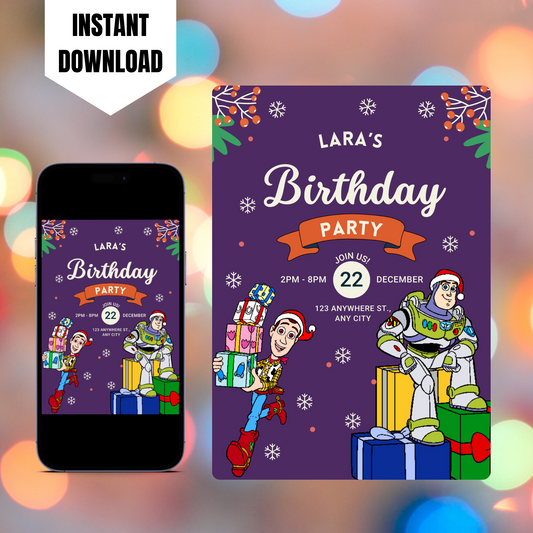 Buzz Lightyear and Woody Christmas Birthday Invitation Template | Toy Story Invite