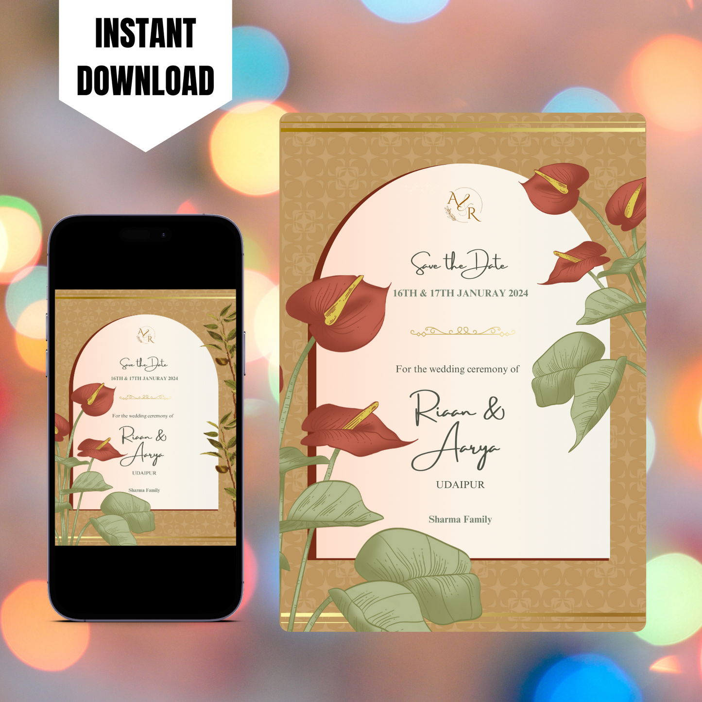 Anthurium Wedding Invitation Template