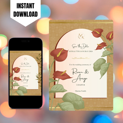 Anthurium Wedding Invitation Template CreativeRino