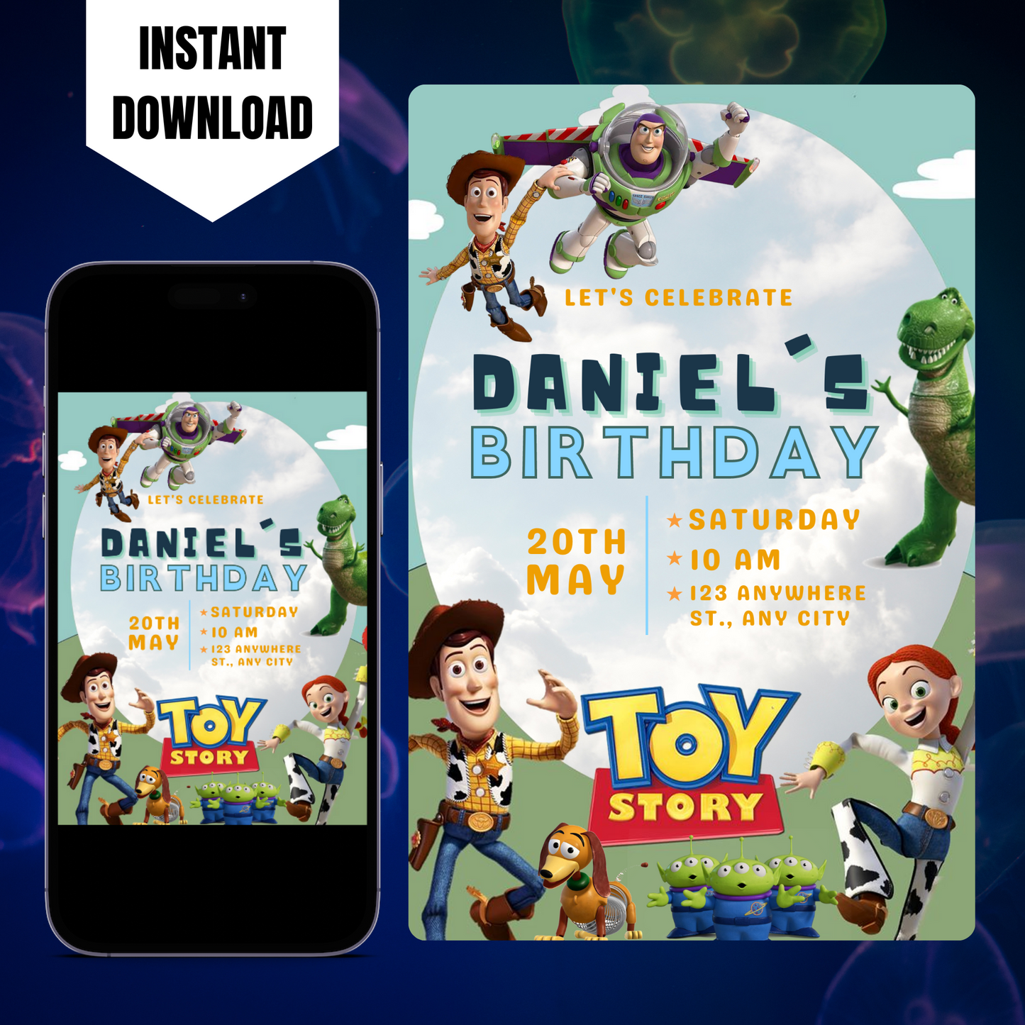 Toy Story Birthday Invitation Template | Buzz Lightyear and Woody Invite