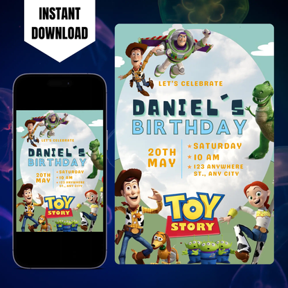 Toy Story Birthday Invitation Template | Buzz Lightyear and Woody Invite CreativeRino