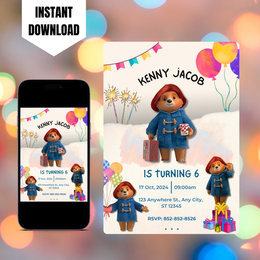 Paddington Bear Birthday Invitation Template