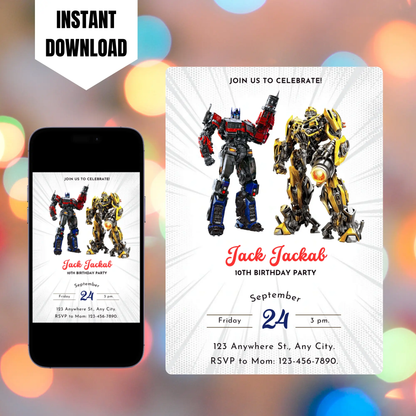Transformers Optimus Prime Bumblebee Birthday Invitation Template CreativeRino