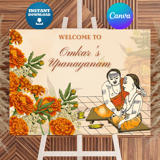 Upanayanam Ceremony Sign Template | Janeau Thread Ceremony Welcome Sign