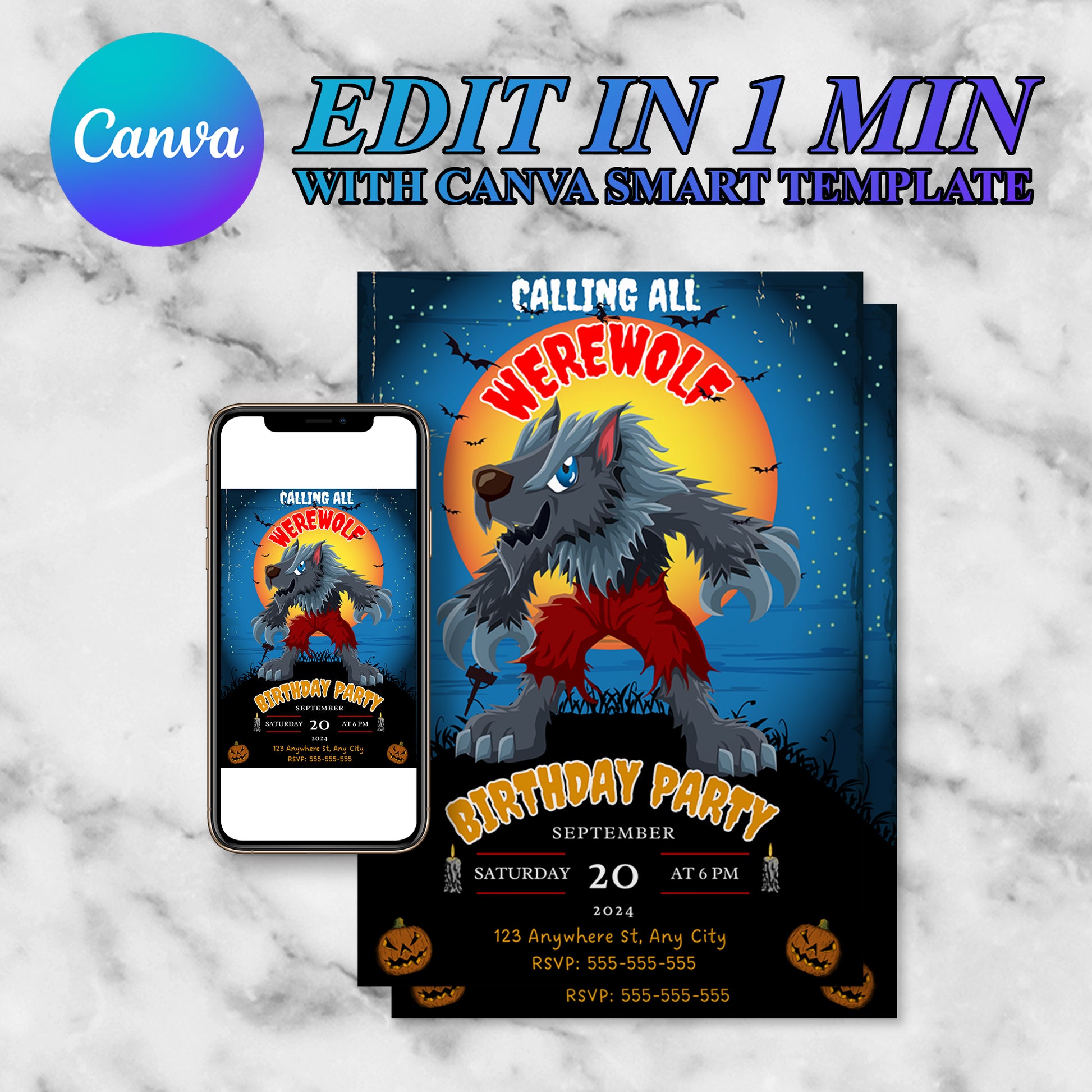 Werewolf Birthday Invitation Template - CreativeRino