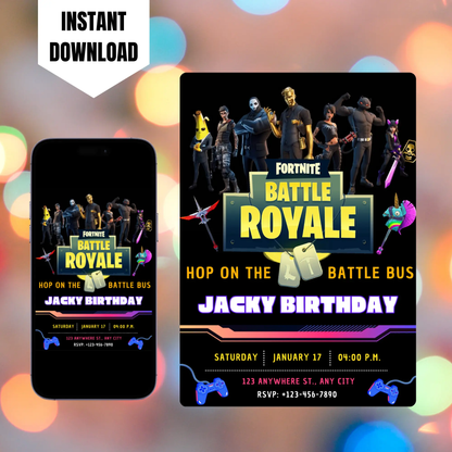 Fortnite Battle Royale Birthday Invitation Template CreativeRino
