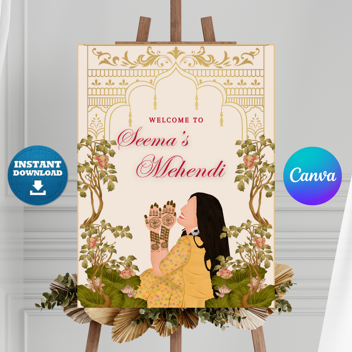 Mehndi Sign Template | Indian Wedding Welcome Sign