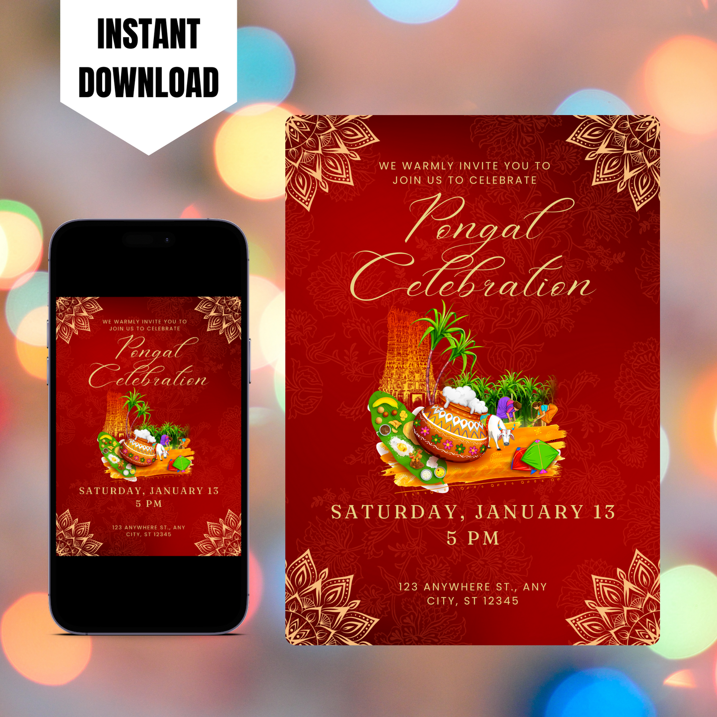 Pongal Invitation Template | Pongal Celebration Invite