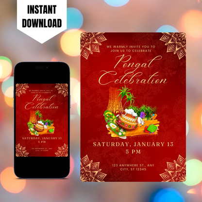 Pongal Invitation Template | Pongal Celebration Invite CreativeRino