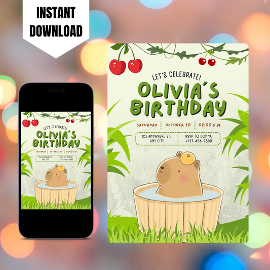 Capybara Birthday Invitation Template - CreativeRino