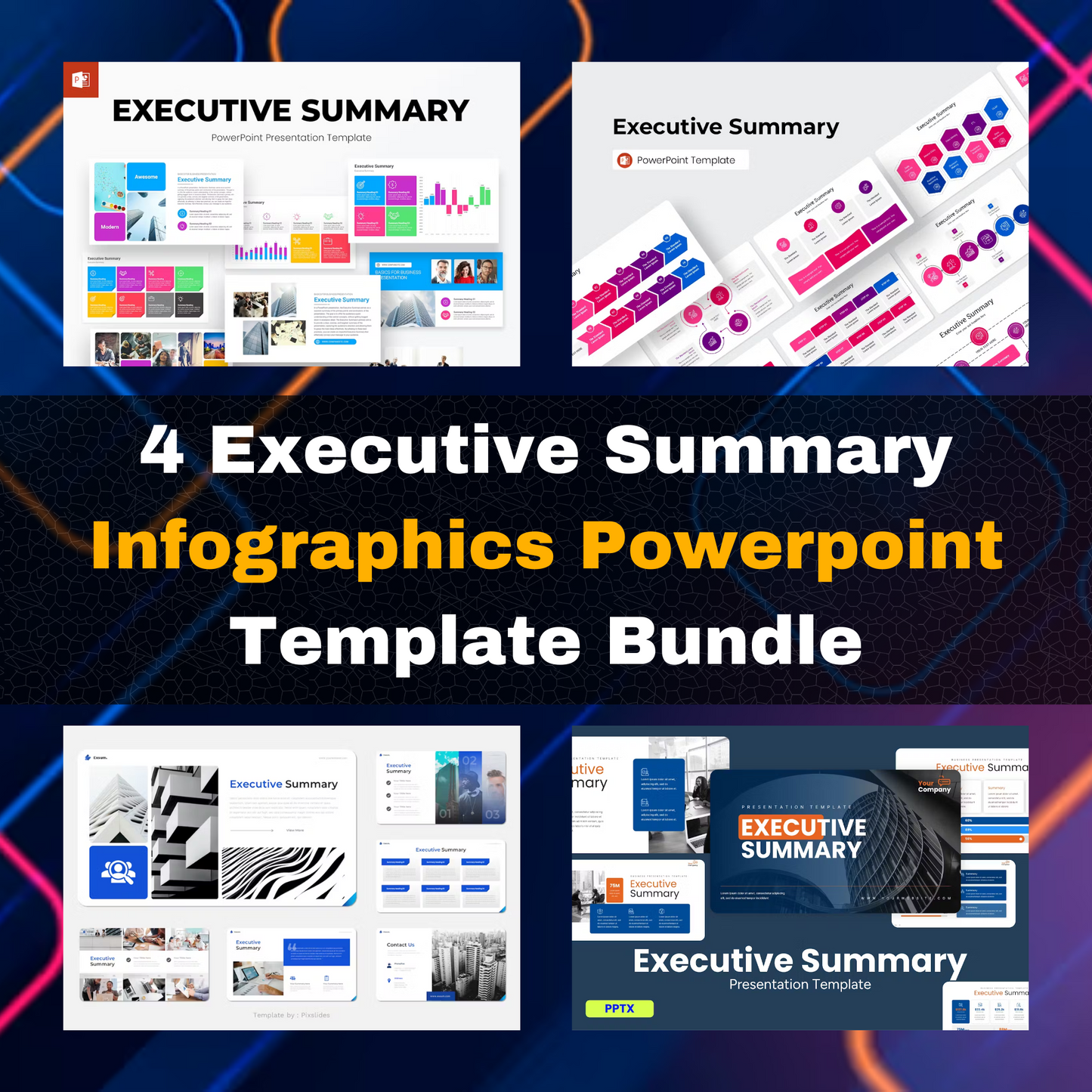 4 Executive Summary Infographics Powerpoint Template Bundle