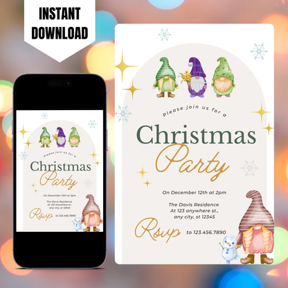 Gnome Christmas Party Invitation Template CreativeRino