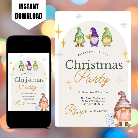 Gnome Christmas Party Invitation Template