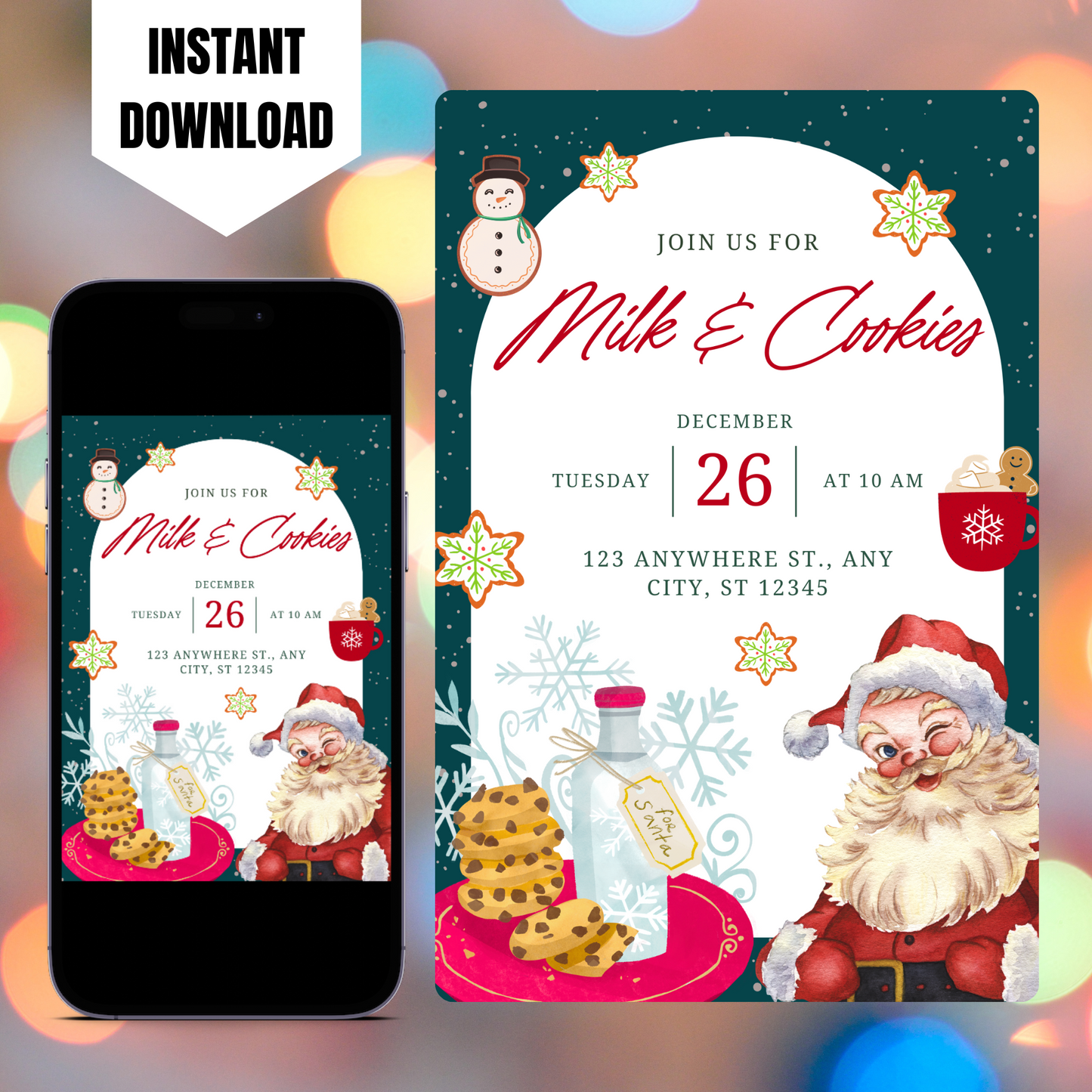 Milk and Cookies with Santa Invitation Template | Santa Claus Christmas Invite