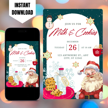 Milk and Cookies with Santa Invitation Template | Santa Claus Christmas Invite CreativeRino
