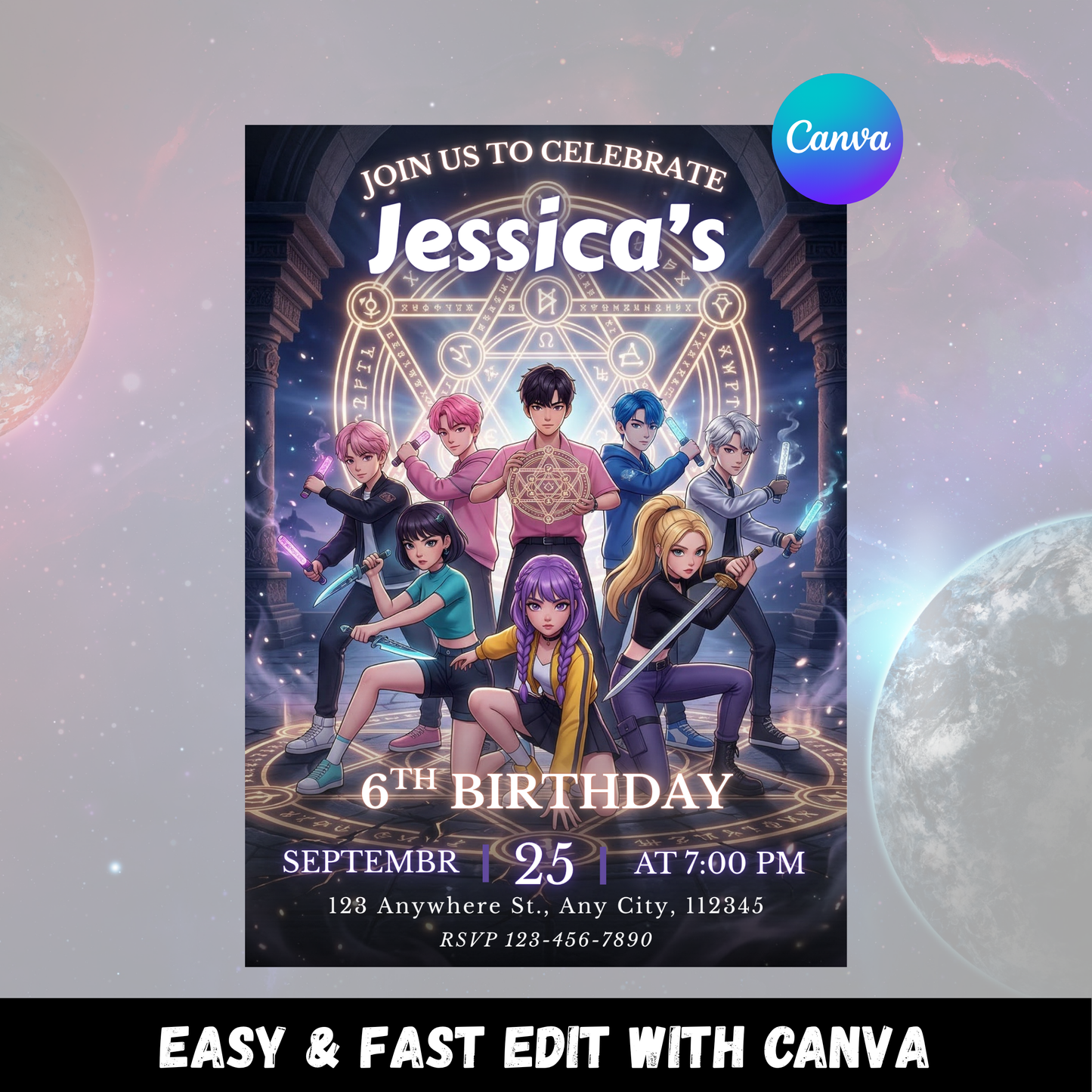 Kpop Demon Hunters Party Invite – Unique Editable Birthday Design CreativeRino