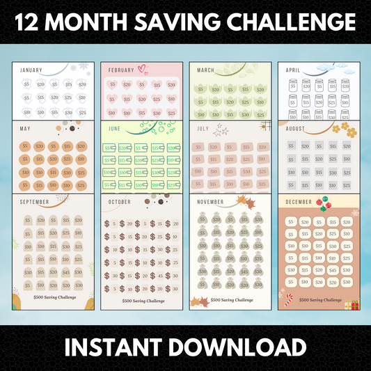 12 Month Saving Challenge Bundle | Dollar Saving Challenge | Saving Money Challenge