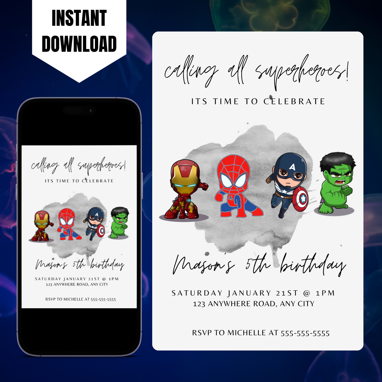 Marvel Avengers Birthday Invitation Template | Superhero Birthday Invite