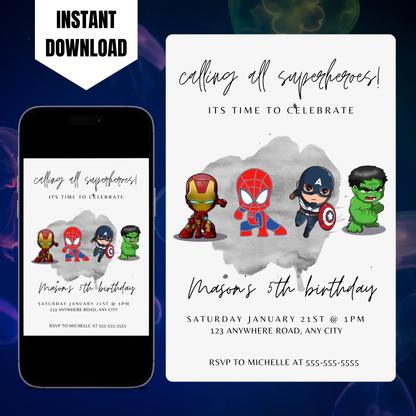 Marvel Avengers Birthday Invitation Template | Superhero Birthday Invite CreativeRino