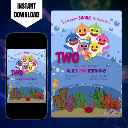 Baby Shark Birthday Invitation Template CreativeRino