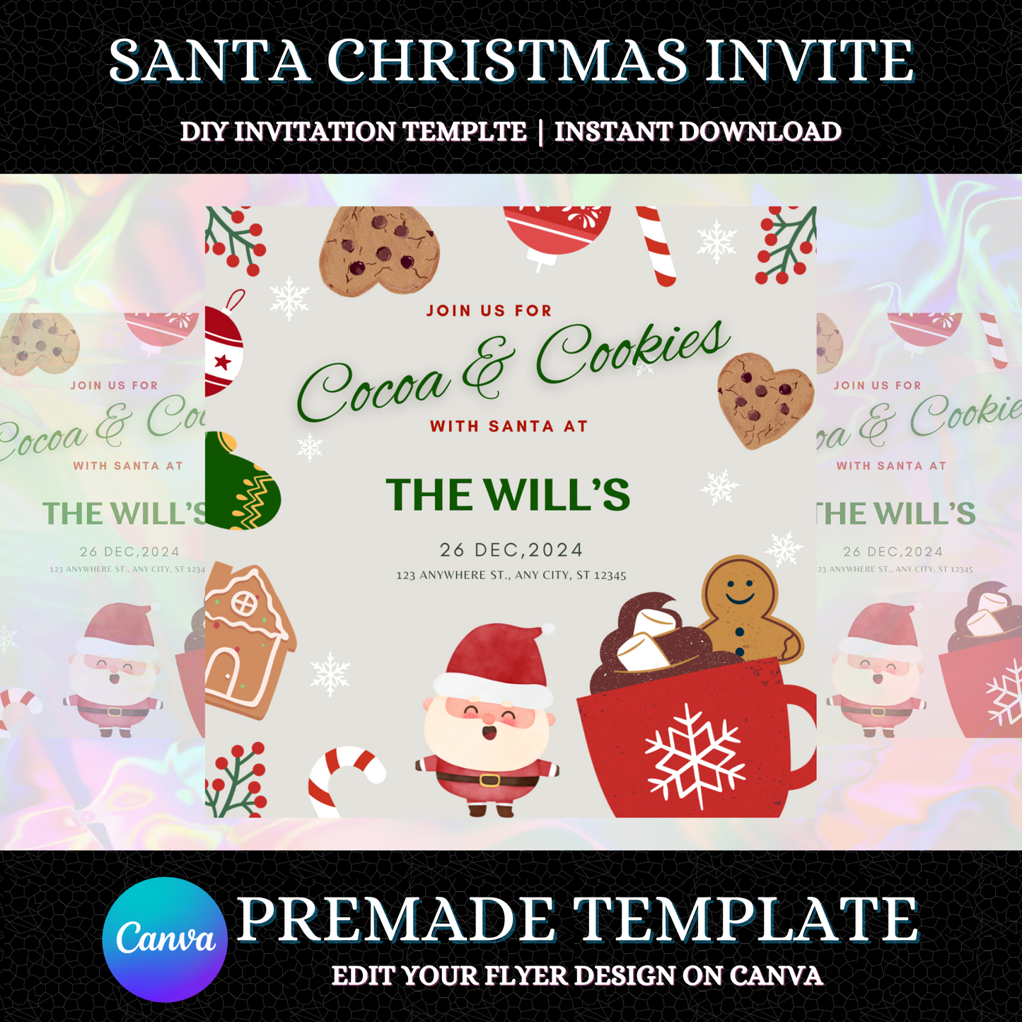 Cocoa and Cookies with Santa Invitation Template | Santa Claus Christmas Invite