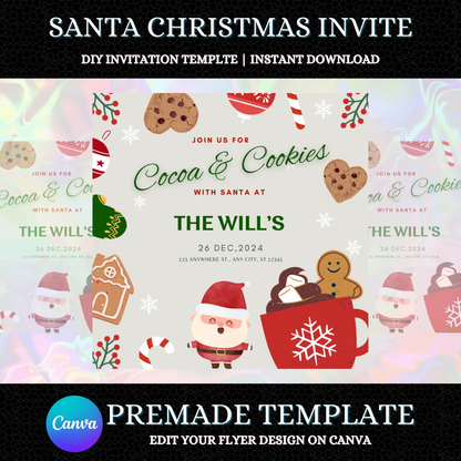 Cocoa and Cookies with Santa Invitation Template | Santa Claus Christmas Invite CreativeRino