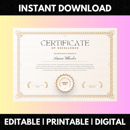Certificate of Excellence Template | Excellence Certificate CreativeRino