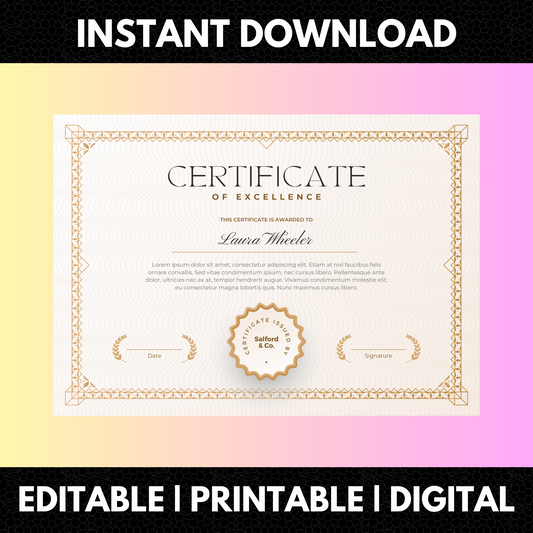 Certificate of Excellence Template | Excellence Certificate