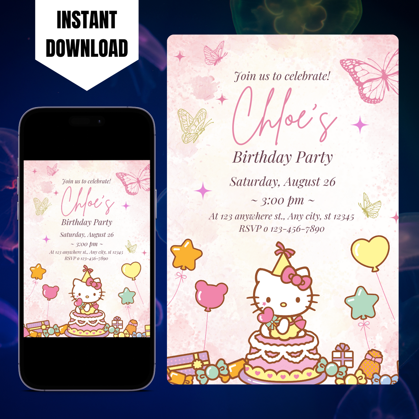 Kawaii Kitty Birthday Invitation Template