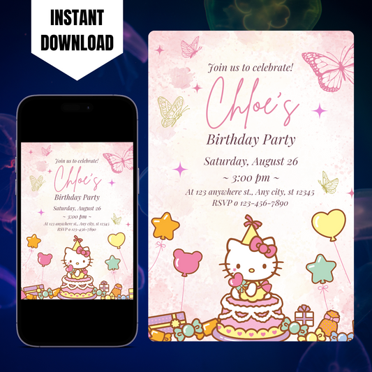 Kawaii Kitty Birthday Invitation Template