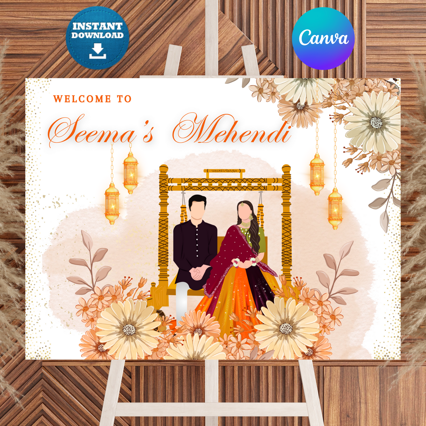 Mehndi Sign Template | Indian Wedding Welcome Sign