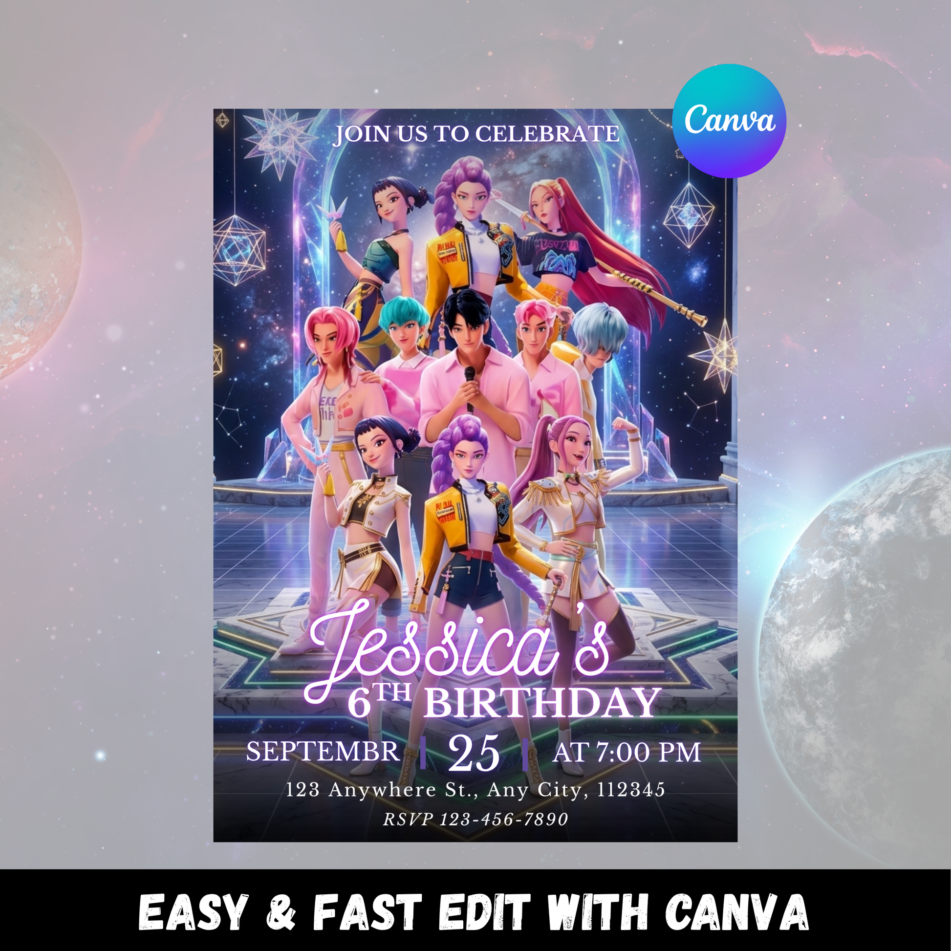 Kpop Demon Hunters Birthday Invitation Template – Trendy Party Invite CreativeRino