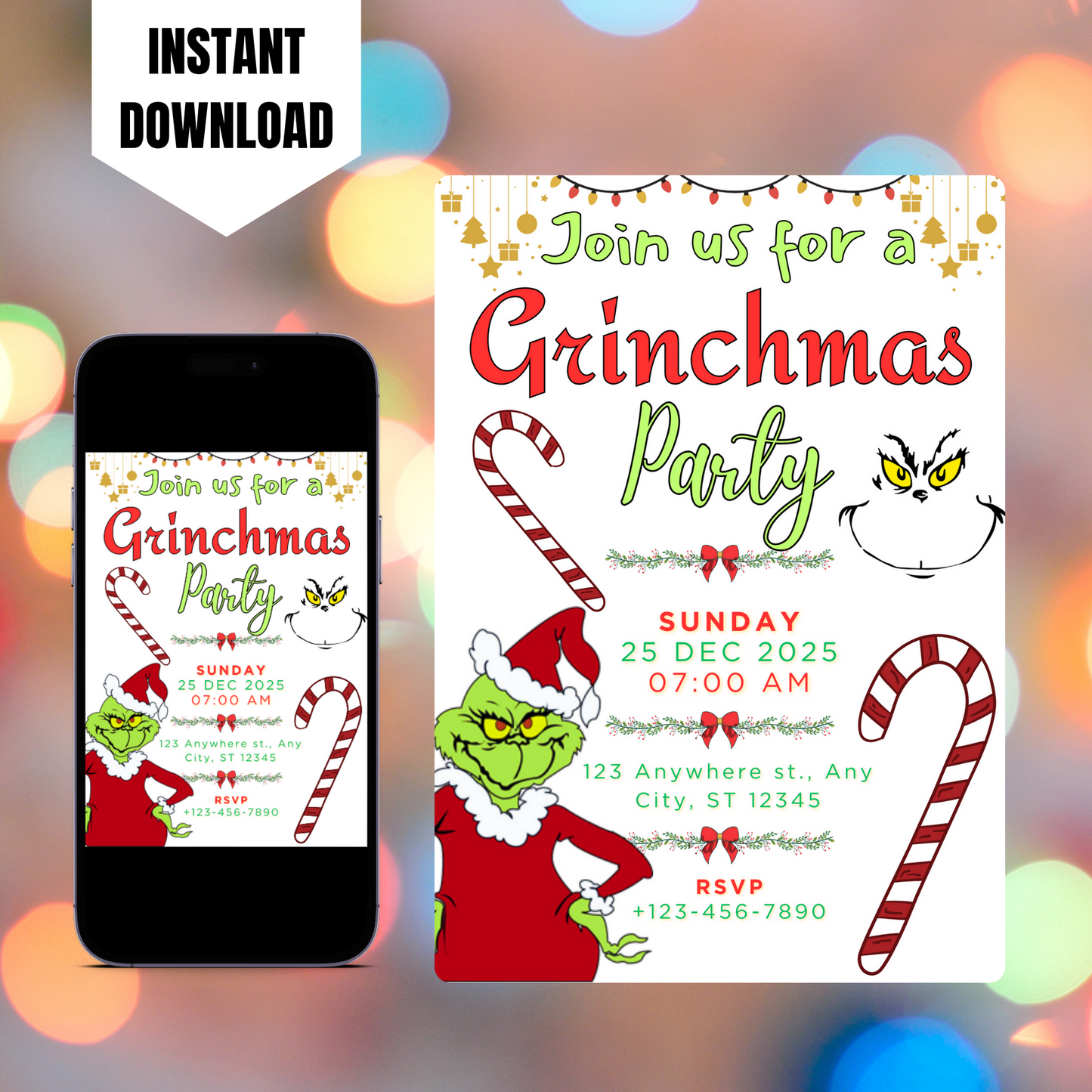 Grinchmas Christmas Party Invitation Template | Grinch Invite